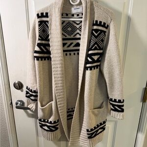 Old Navy Beige and Black Geometric Cardigan